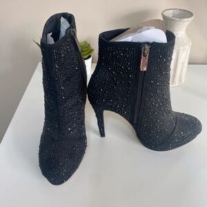 Elegant Black Embellished Heeled Boots